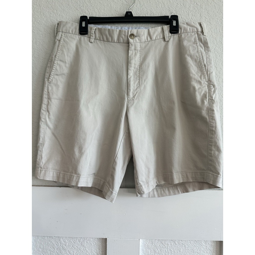 Peter Millar Men's Flat Front Chino Shorts Crown Sport, Khaki Tan Size 36